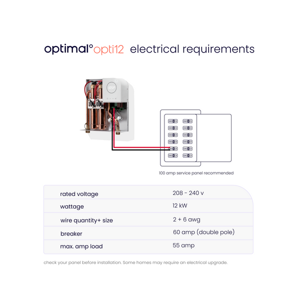 opti12 | 12kW 208V 2.5GPM 25-Year Warranty Electric Tankless Water Heater