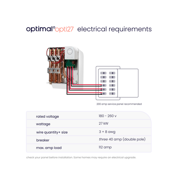 opti27 plus | 27kW 240V 4.5GPM Wifi Enabled 25-Year Warranty Electric Tankless Water Heater